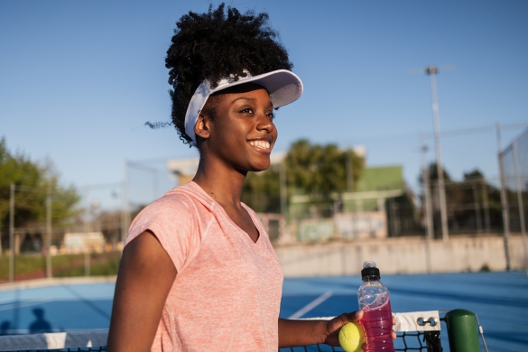 Tennis player with an ready made beverage